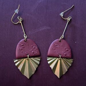 Elegant Gold and Maroon Dangle Earrings
